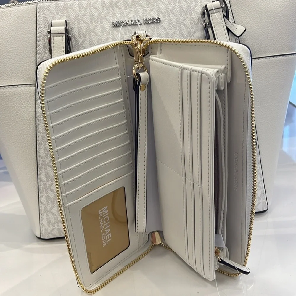 MICHAEL KORS Leather Continental Wristlet Phone Case Wallet Optic White NWT